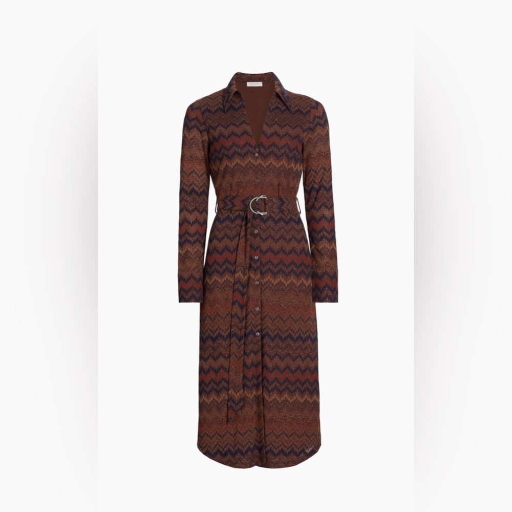Lydia Metallic Cheveron-Knit Midi Dress in Saddle Chevron